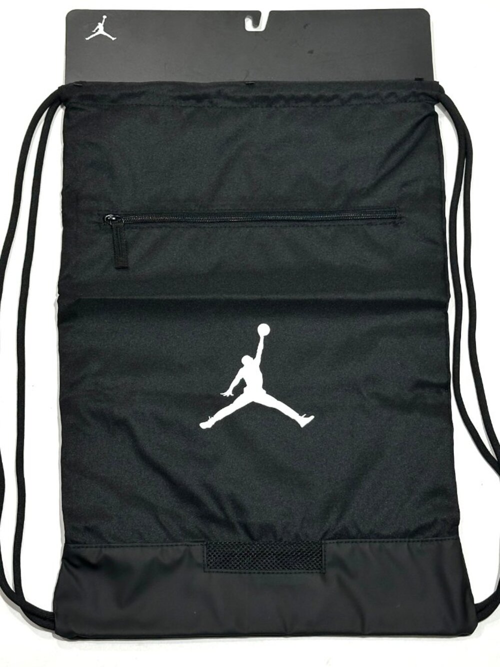 Nike Air Jordan Jumpman Drawstring Gym Sack Backpack Black Zip Pocket Youth OS - Picture 1 of 6